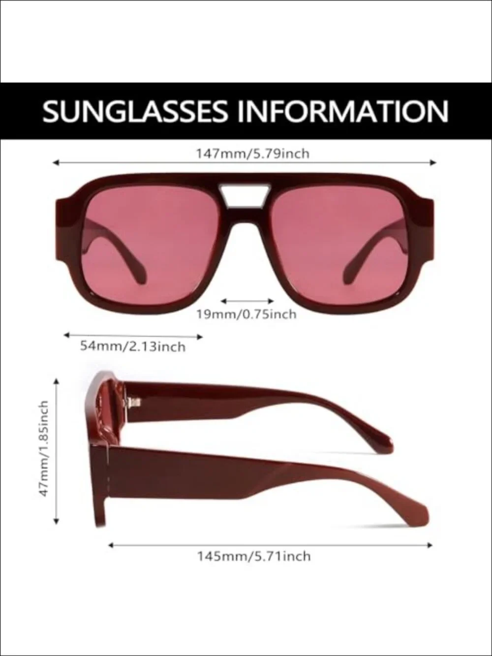 Oversized Retro Aviator Sunglasses Square Double Bridge UV400 Unisex